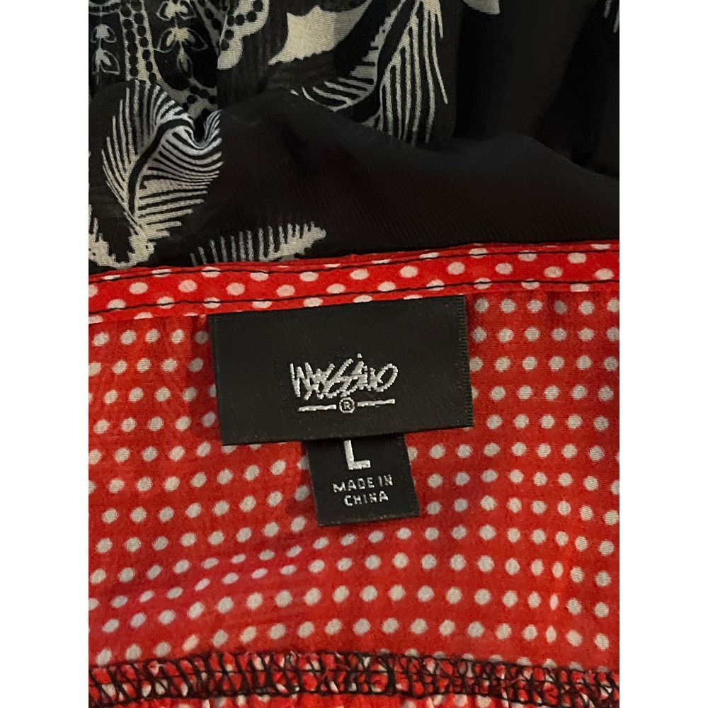 Missimo Boho Peasant Top Large Black White Floral Red Mixed Print Sheer - Picture 8 of 9